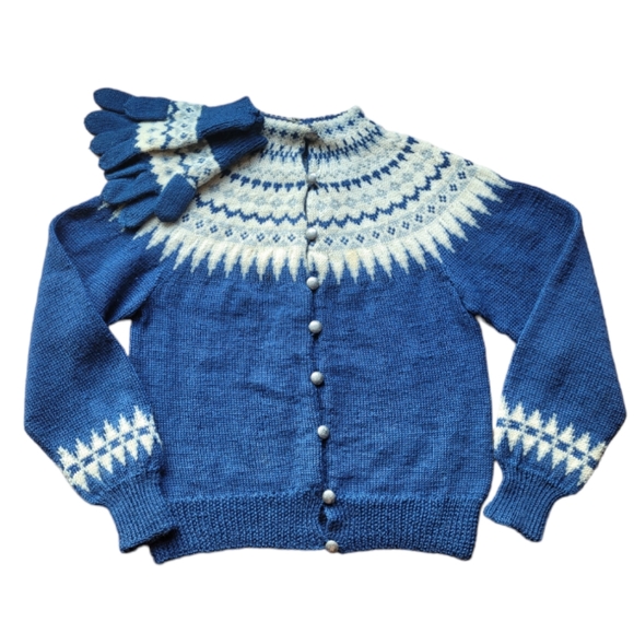 Vintage Sweaters - Vintage William Schmidt Wool Fair Isles Cardigan w/ Mittens Norwegian Sz Small